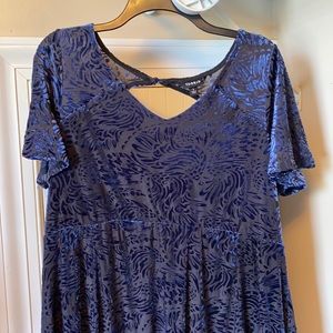 NAVY & BLACK VELVET PRINTED V-NECK SKATER DRESS